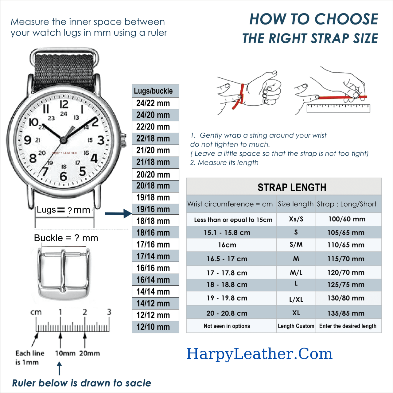 Watch strap size guide
